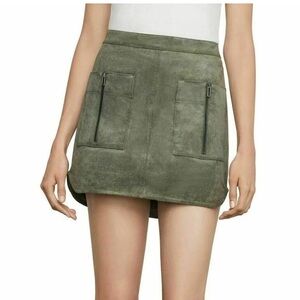 BCBGMaxAzria Faux Suede Mini Skirt Sage Green Zip Back Size Small NWOT